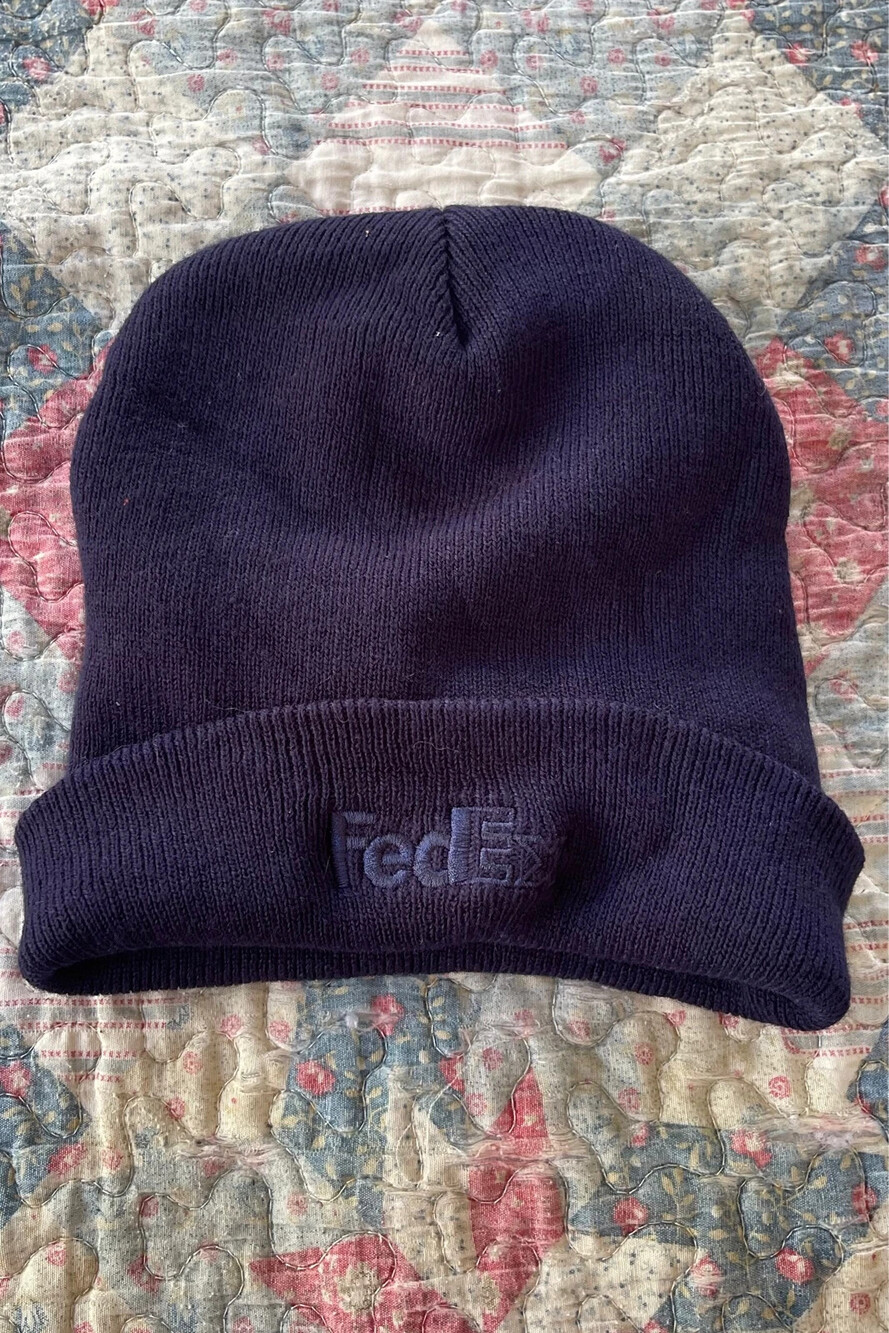 FedEx Knit Beanie Hat Navy Blue Cuffed Embroidered Logo Sz OS